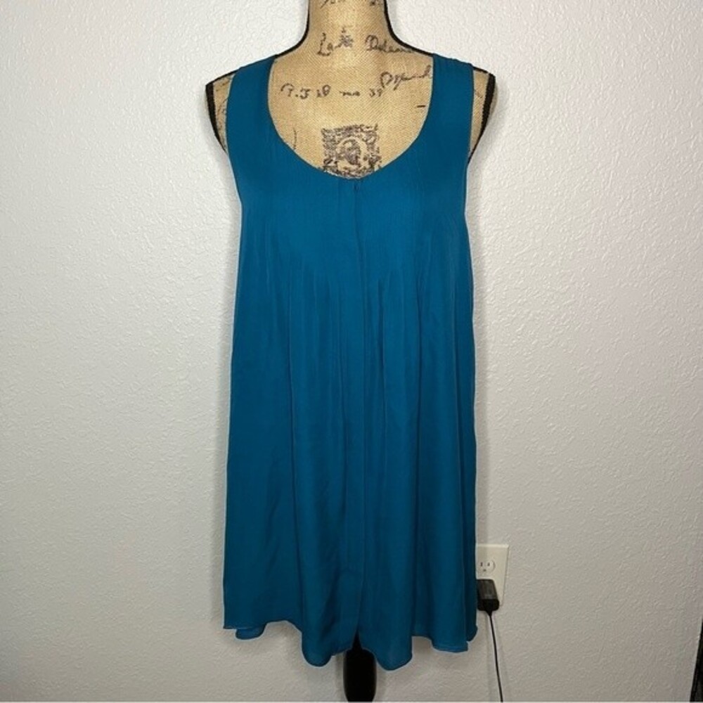 Scarlette & O Womens Size 6 Blue Teal Silk Sleeveless Knee Length Shift Dress